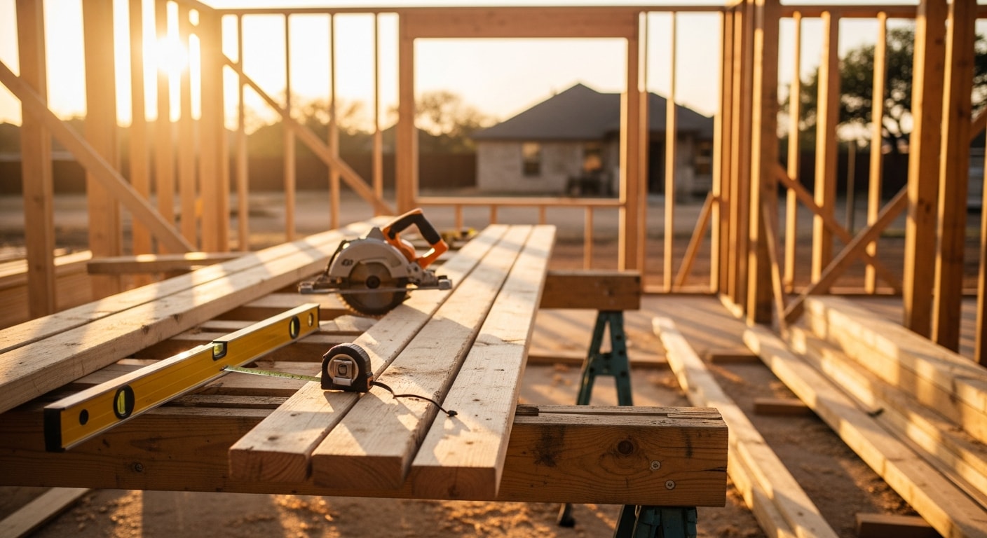 Construction crew framing a residential home addition